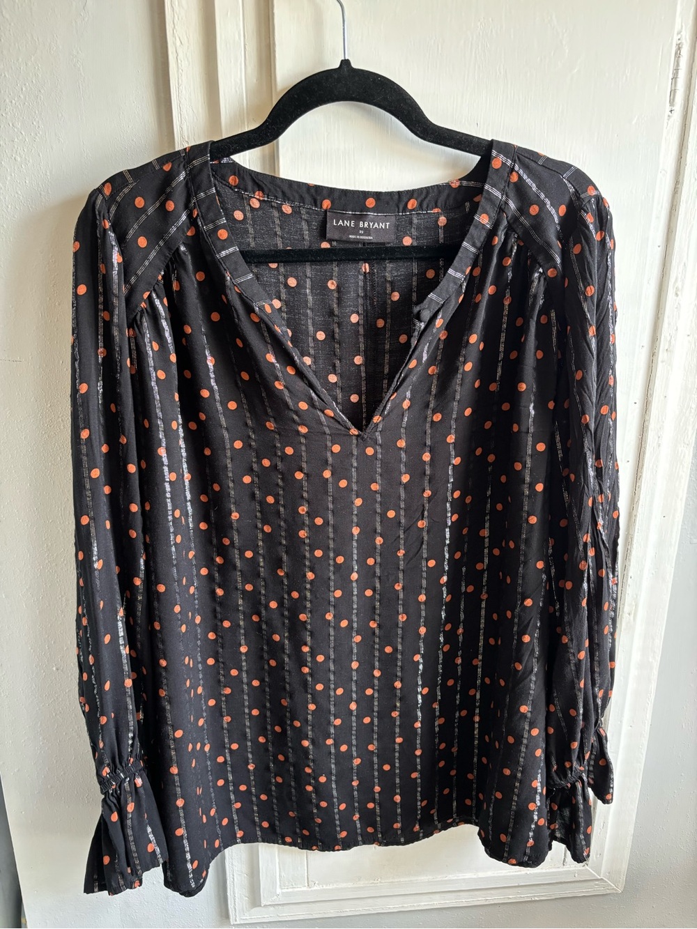 Lane Bryant Black Polka Dot V-Neck Blouse